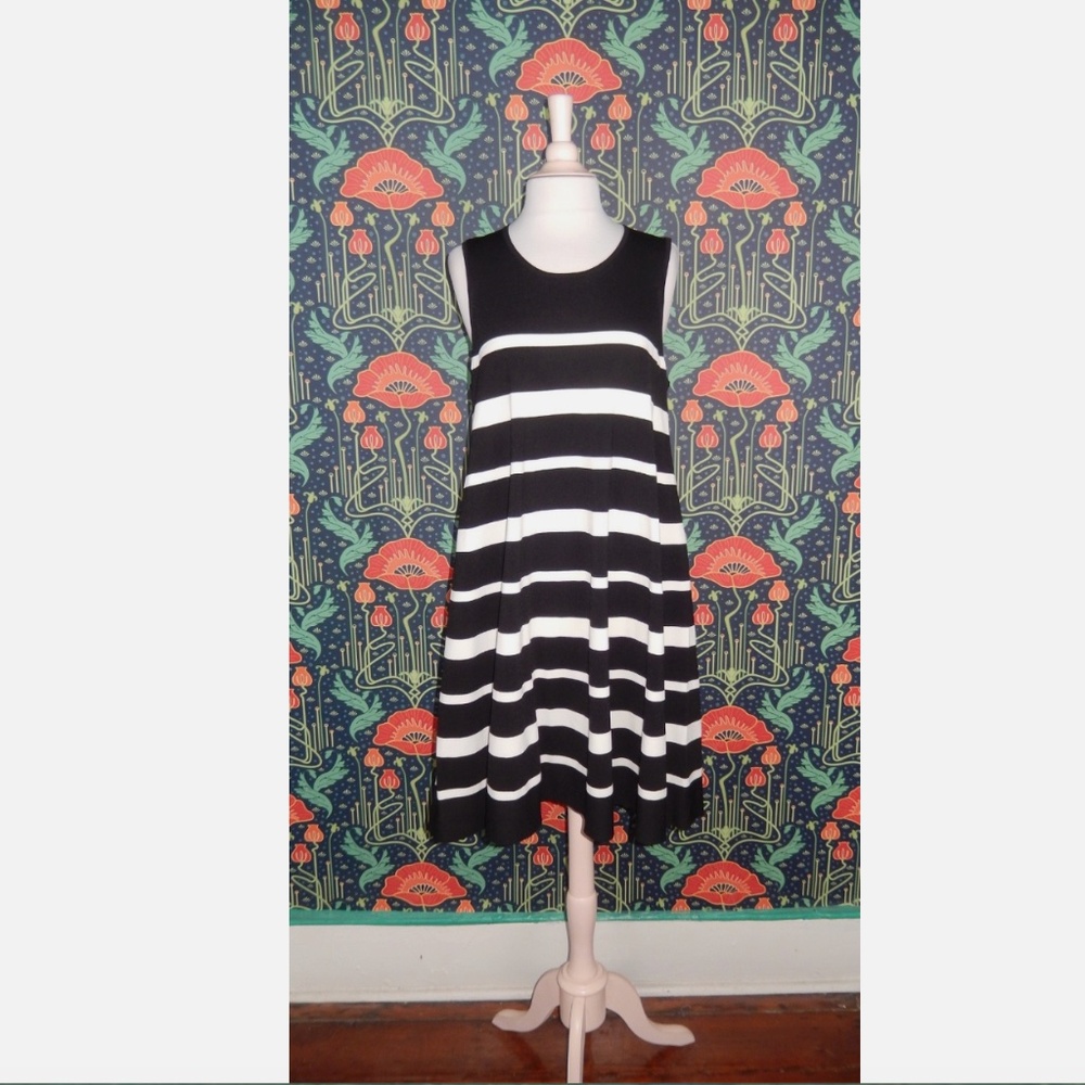 COS Black White Knit A-Line Striped Swing Sleeveless Dress L